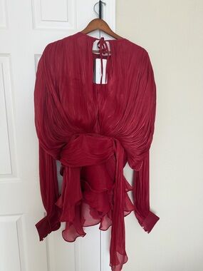 Elegant Red Pleated Ruffle Dress